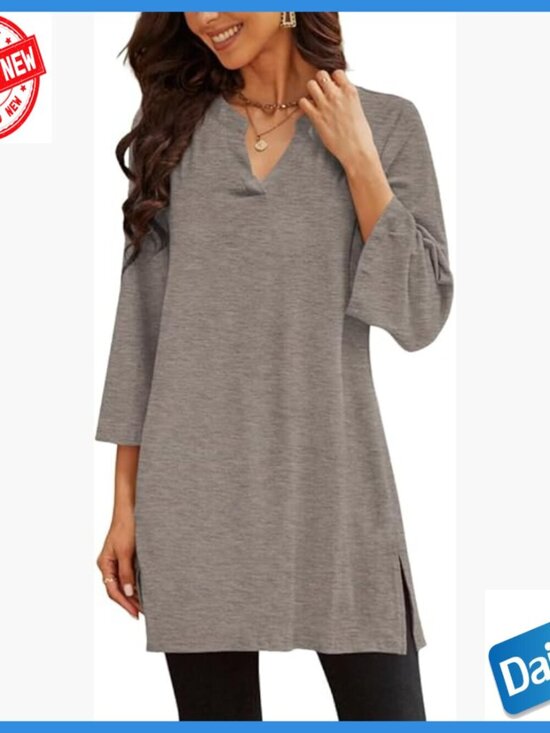 Tops - 3/4 Bell Sleeve Tunic Top Loose Fit Side Split Flare for Leggings